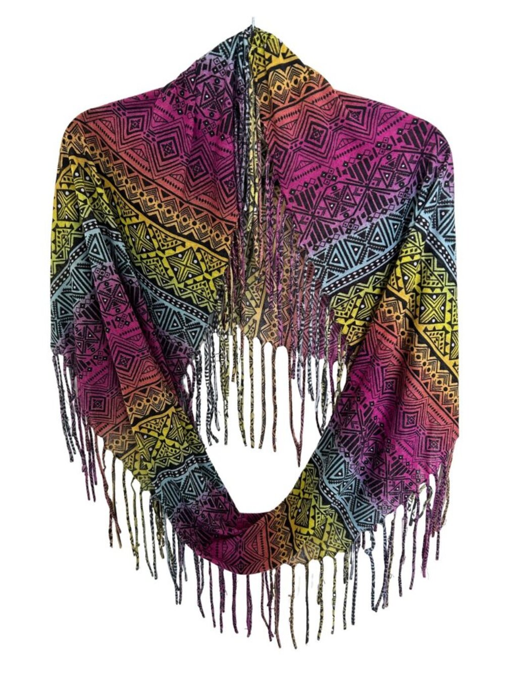 Colorful Rainbow Infinity Scarf with Fringe